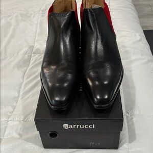 Carrucci Men’s Black Leather Chelsea Boots with Red Panels